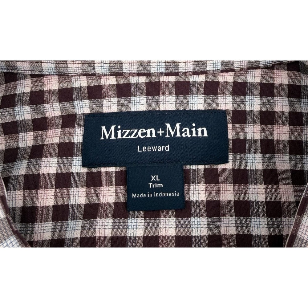 Mizzen+Main Leeward Shirt Men's XL Trim Burgundy Plaid Stretch - Picture 7 of 10